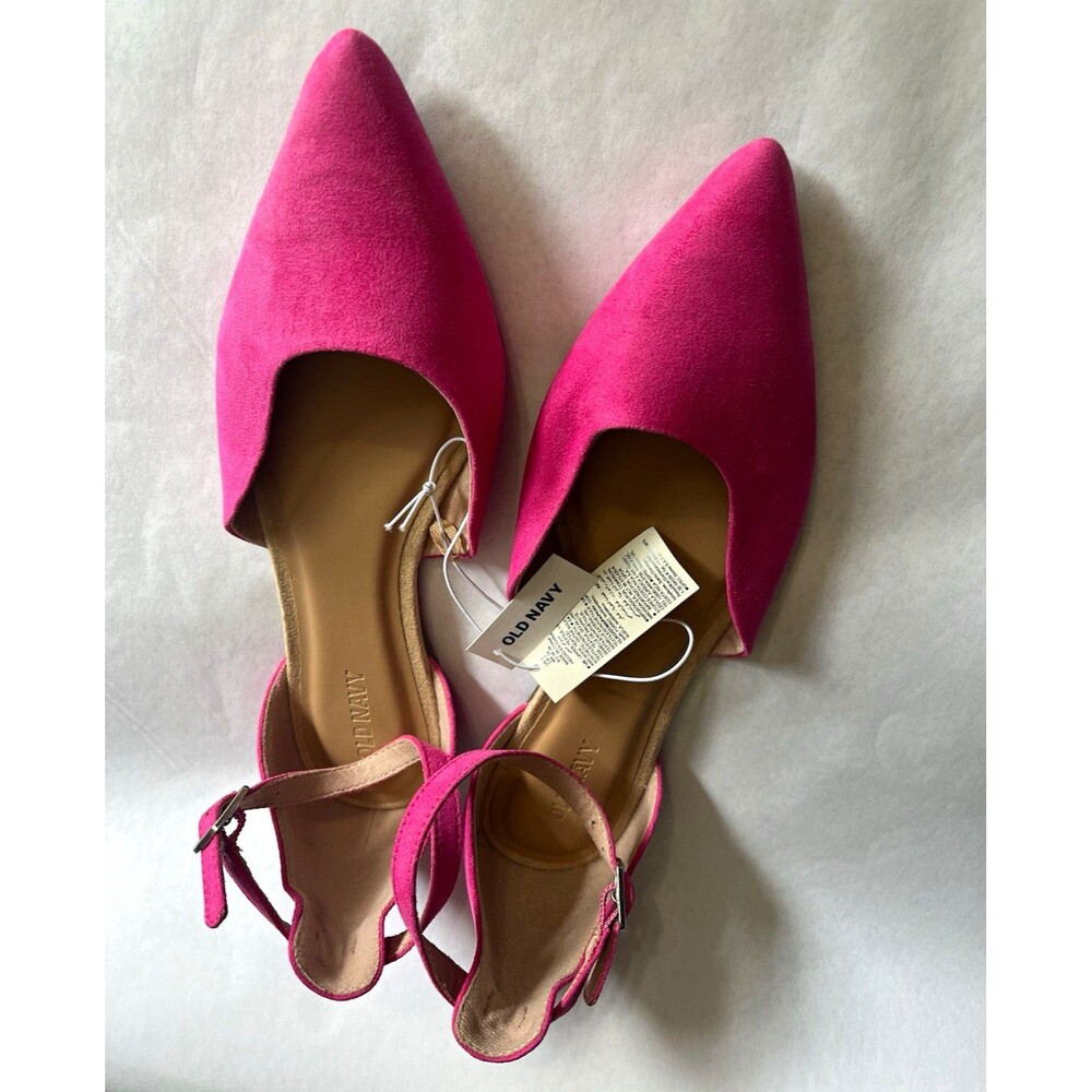 Old Navy Women's Pink Suede Pointed Toe Ankle Strap Buckle Flats Size 7